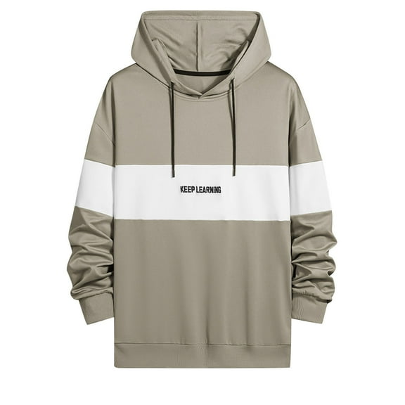 BXINGOHAI Fashion Hoodies Sweatshirts For Men Color Block Hooded Sweatshirt 2024 Jogging Workout Long Sleeve Pullover Shirts With Pocket Drawstring Khaki,XXL