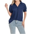 thumbnail image 2 of Loopsun Plus Size Womens Tops, T Shirts for Women, Fashion Women's Casual Solid V Neck Collared Short Sleeve Ruffle Sleeve Top Blouse Blue M, 2 of 5