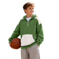 thumbnail image 2 of Quarter Zip Color Block Kids Hoodie Knit Pullover Hooded Sweatshirt with Pocket Soft Breathable Lightweight Layer Top Stylish Outerwear for Children Aged 4-14 Casual Daily Wear, 2 of 10