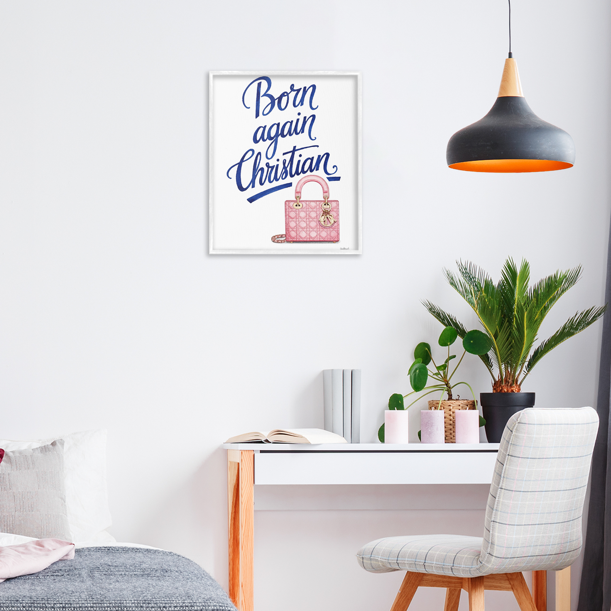 Glam Born Again Christian White Framed Giclee Art, design by Amanda Greenwood