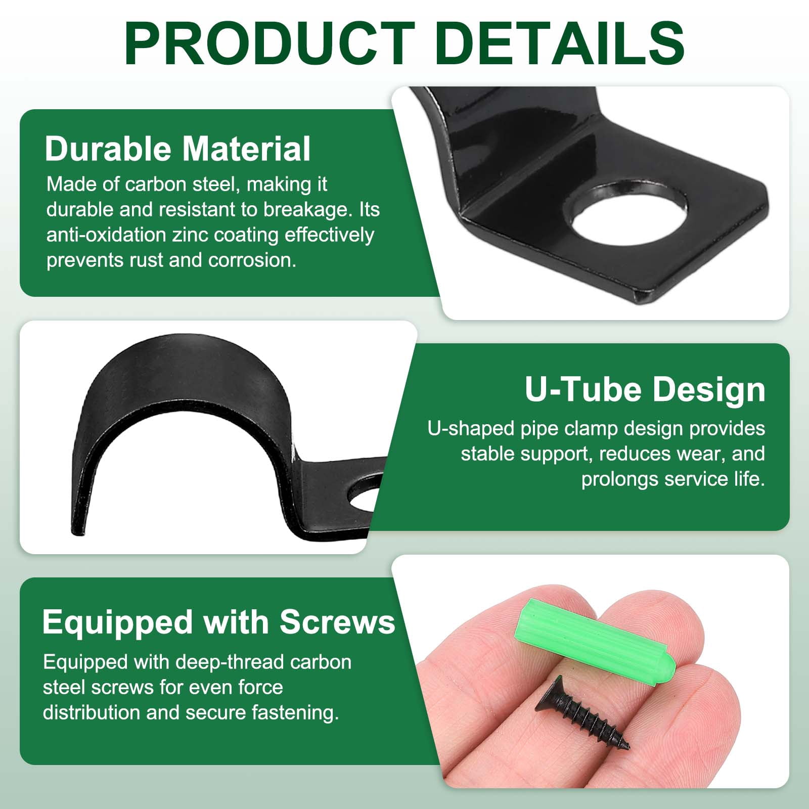 Uxcell 50Pcs 12mm(1/2") One Hole Pipe Strap, Rigid U Brackets Conduit Clamp Heavy Duty Carbon Steel Pipe Strap Clip with Self-Tapping Screws and Expansion Tube for Fixing Wire Cord