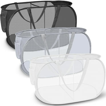 3 Pcs Pop Up Laundry Hamper, 2 Compartments Collapsible Mesh Laundry Basket