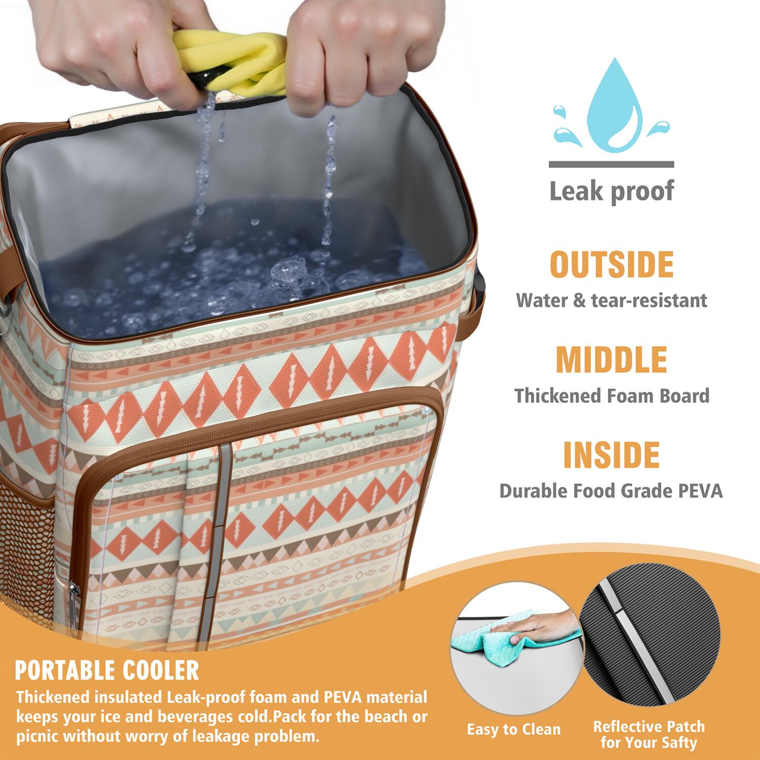 Travel Cooler Bag - Boho Bohemia Pioneer Flower Geometric Line Art Camping Beer Cooler Backpack with Bottle Opener- Waterproof Insulated Picnic Backpacks - Cooler Bag for Beach