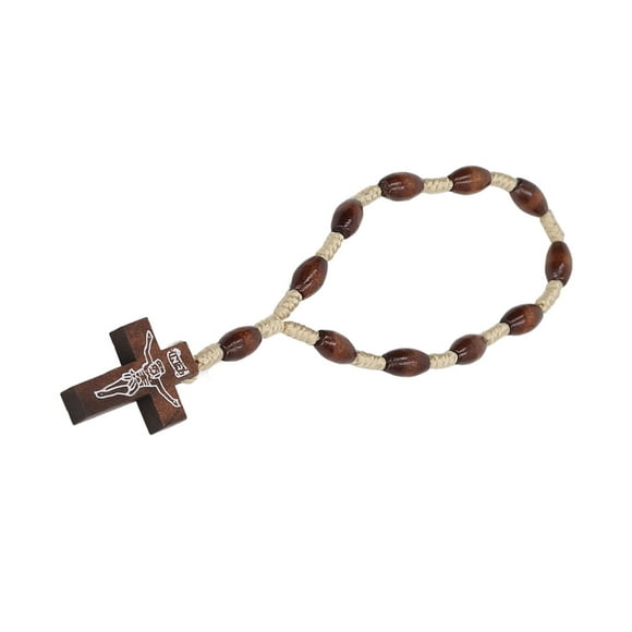Collier Chapelet Croix Catholique, Perles De Prière En Bois Naturel Style Crucifix Chapelet Catholique Sculpté à la Main Pour les Chrétiens Catholiques Communion Religieuse, Baptême, Messe, Bible
