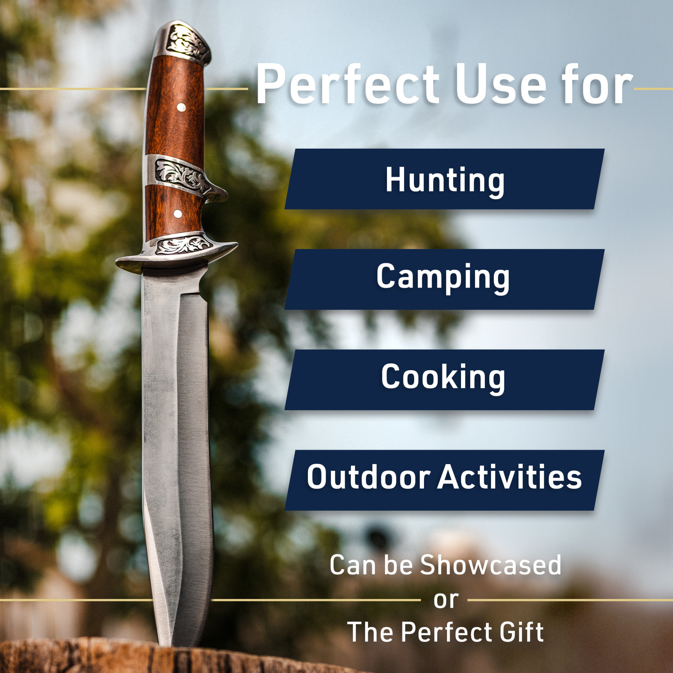 Kings County Tools Outdoor Hunting Knife with Sheath Stainless Steel Fixed Blade and Rosewood Handle