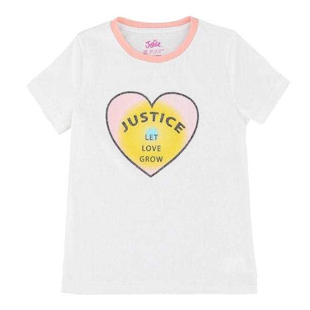Playera Para Niña Justice Manga Corta Estampado Corazon Blanco Talla 4