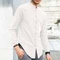 thumbnail image 2 of Dovford Mens Chinese Collar Shirt Men's Cotton Linen Shirts Long Sleeve Button Down Shirt Band Collar Beach Shirts Summer Tops Shirts for Men, 2 of 5