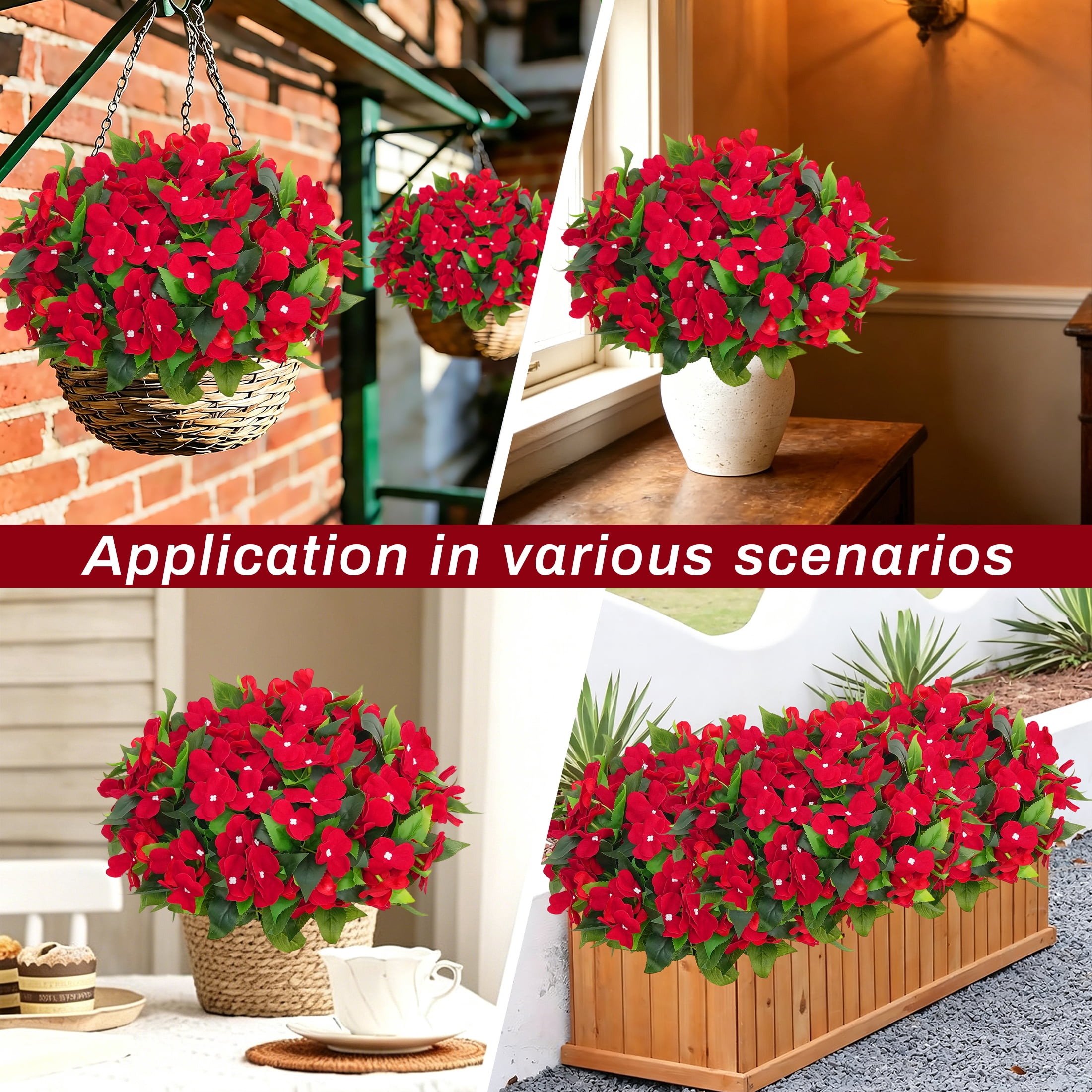 6Pcs-14.96 inch Artificial Embroidered Impatiens Is Suitable for Outdoor False Flower Decoration in Spring and Summer Seasons,