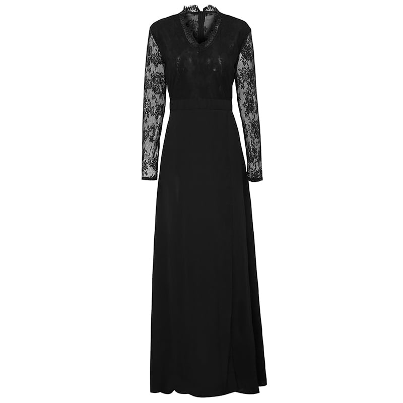 Women Lace Maxi Dress Deep V Neck Long 