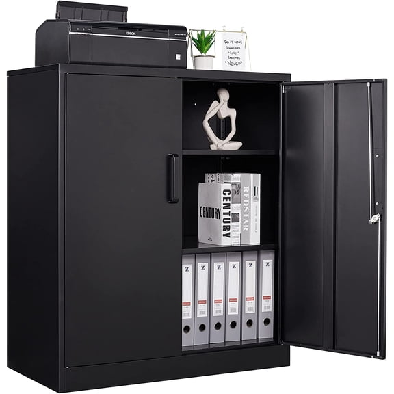 Letaya Metal Storage Cabinets with Lock, Small Locker Steel Cabinets, Adjustable Shelves 2 Doors for Home,Office, Warehouse,Garage(Black-36)