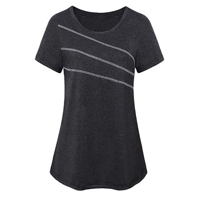 Innerwin Haut d'Entraînement Col Rond T-Shirt Femme Yoga Ourlet Évasé Séchage Rapide Noir G