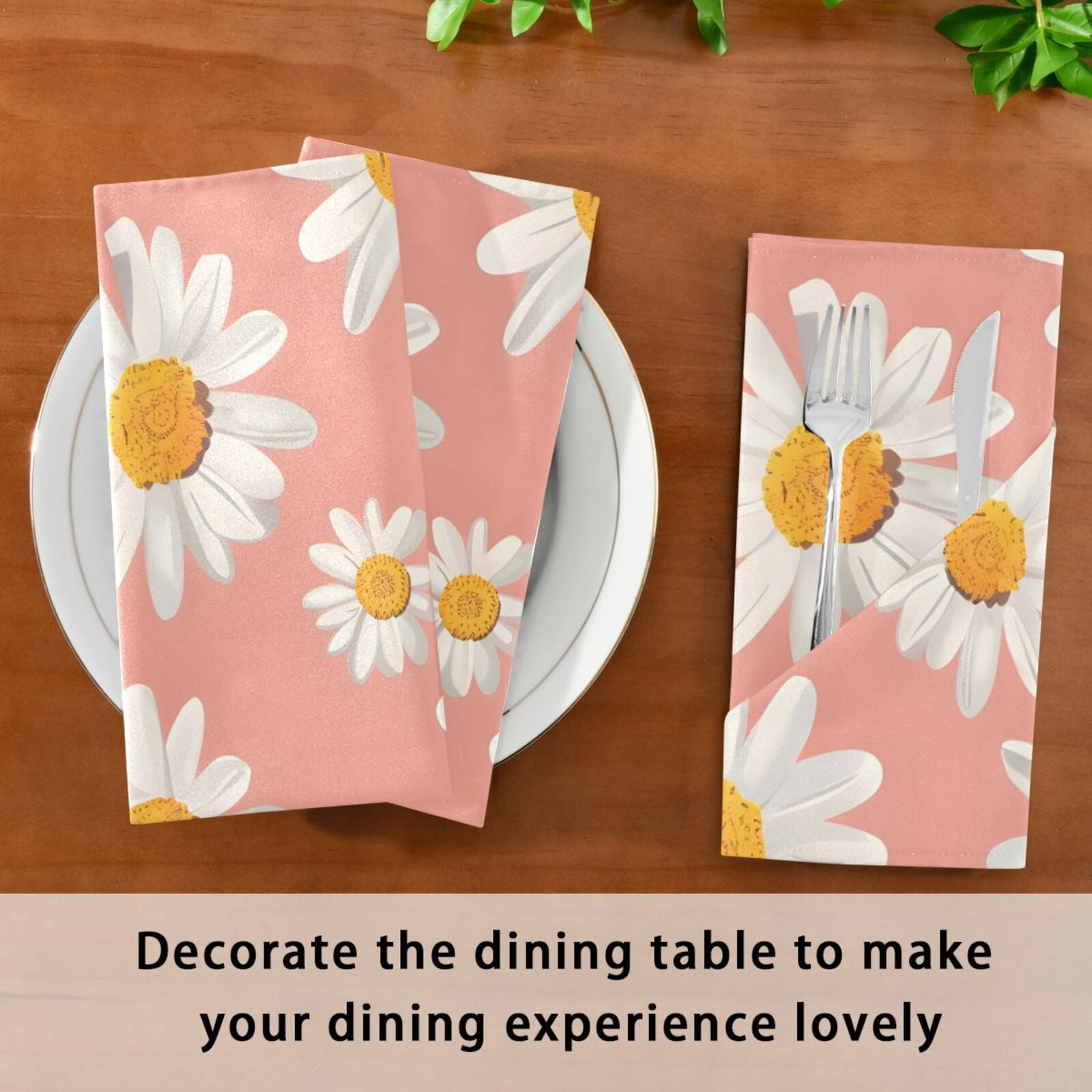 JSTEL Daisy Flower Pink Cloth Napkins Set of 6, 20x20 Inch Washable and Reusable Napkin for Decoupage Dinner Party Everyday Use