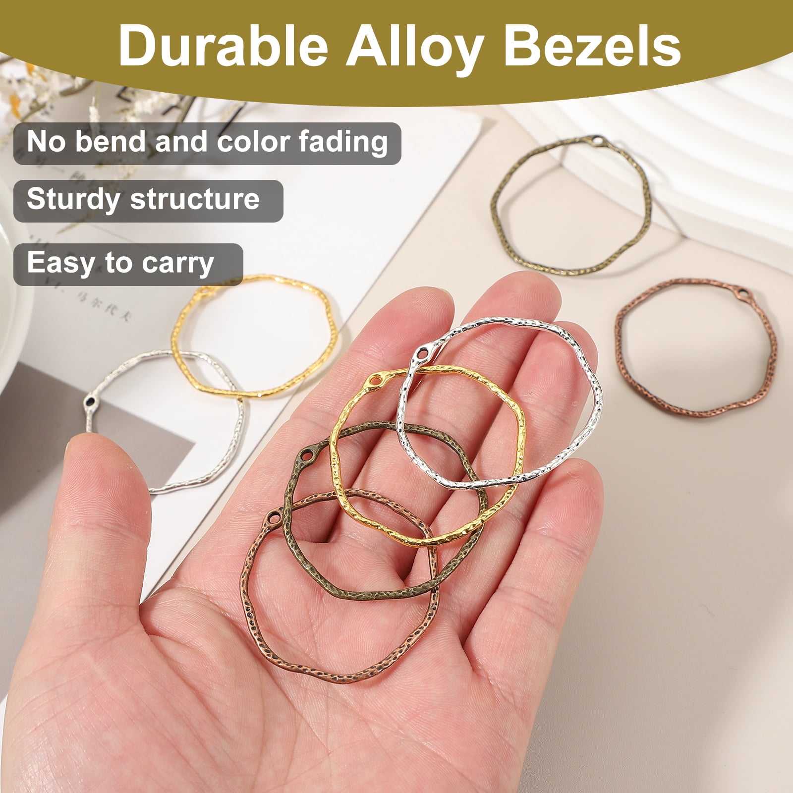 Uxcell 100Pcs Alloy Open Bezel Pendants for Resin Jewelry Making Earrings Necklace Bracelet DIY, Ancient Red Copper