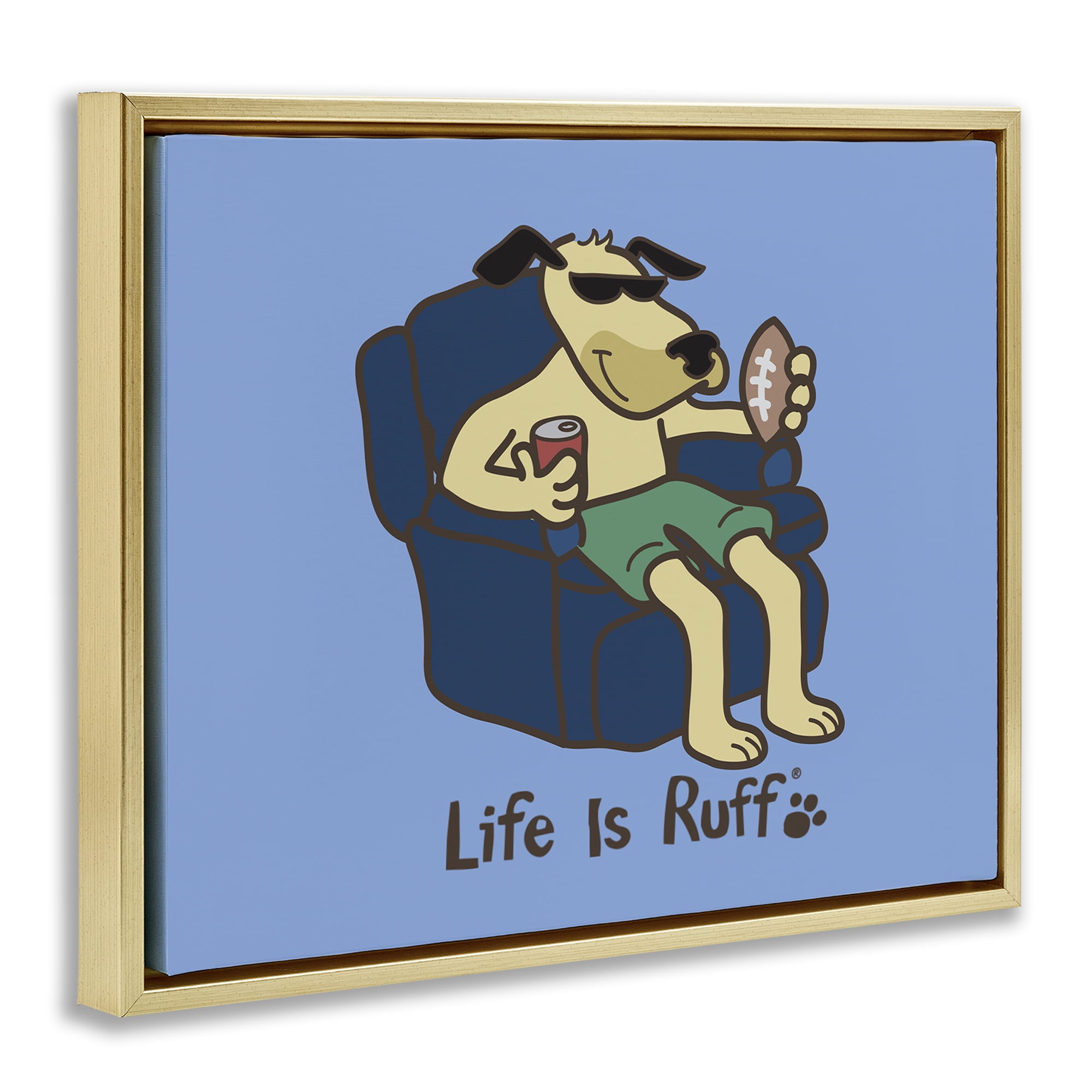 Stupell Industries Lounging Dog with Football Animals Painting Gold Floater Framed Canvas Art Print Wall Art, 31 x 25