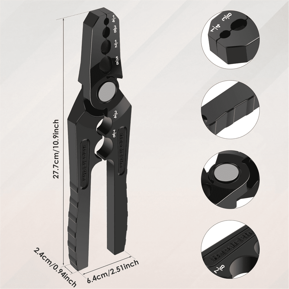 Copper Tube Rounder, Manual Pipe Rounding Plier with 6 Hole Design, Flat Tube Repair Plier, Copper Benders Tool,1* Copper Tube Rounder,Black