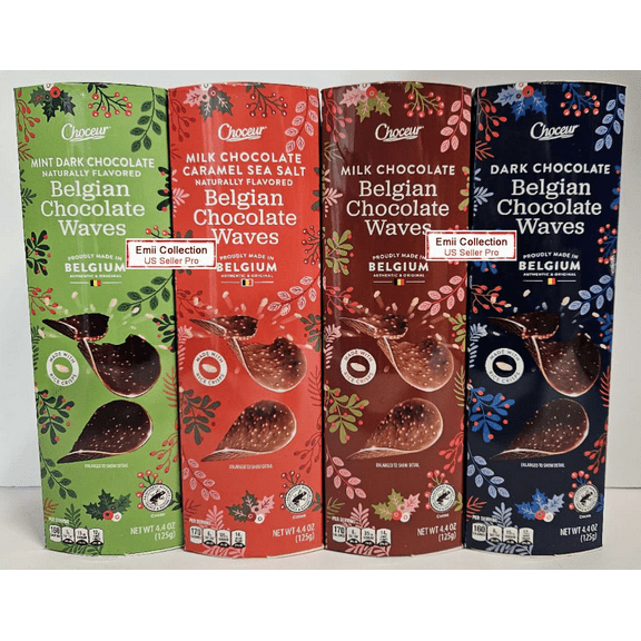 Choceur Belgian Chocolate Waves, Milk, Milk & Salted Caramel, Mint Dark, Dark (4 Rolls)