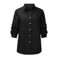 thumbnail image 4 of Blouses for Women Casual V Neck Solid Color T Shirt Womens Roll Up Long Sleeve Button Down Tops Loose Basic Shirts, 4 of 5