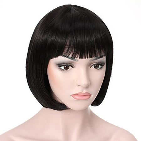 Short Straight Flapper Bob Cosplay Party Costume Hair Wig for Women, Black,