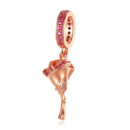 925 Sterling Silver Charm for Bracelets Rose Gold Flower Dangle Charms Women Bracelet Charm