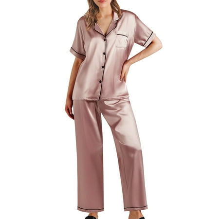 Mashaouyo Sale Clearance 2025 Women Nightwear Satin Short Underwear Nightgown Women s Lingerie Robe Trousers Silk Loose Sleeved Suit Pajamas Nightgowns for Women