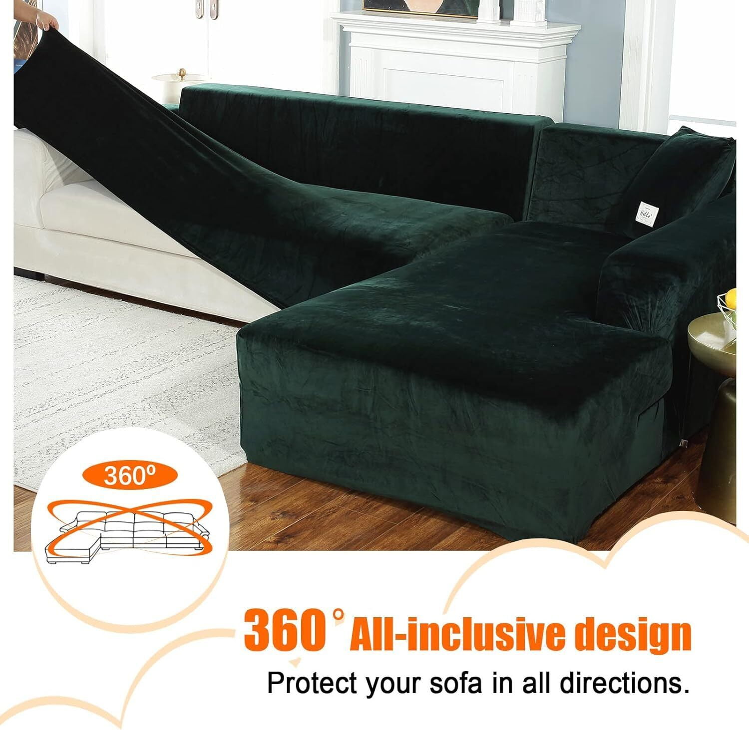 SHANNA Thick Velvet L Shape Sofa Covers, Non-Slip Sectional Couch Cover Protector Plush Sofa Slipcovers with 2pcs pillowcase for Living Room