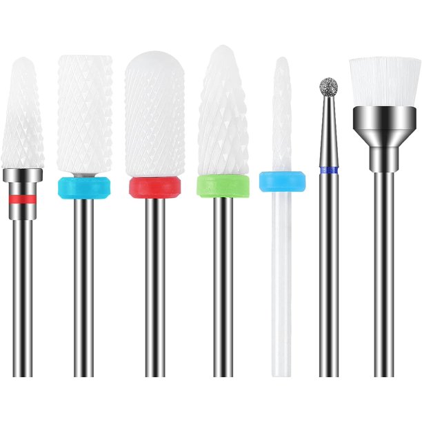 Juego de 7 brocas de cerámica para uñas, herramientas profesionales para quitar cutículas de gel acrílico, carburo de diamante acrílico, herramientas para manicura, pedicura, uso doméstico Rojo Verde