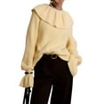 thumbnail image 3 of Womens Ruff Collar Sweater Oversized Flared Sleeve Loose Pullover Sweaters Tops Yellow L, 3 of 9