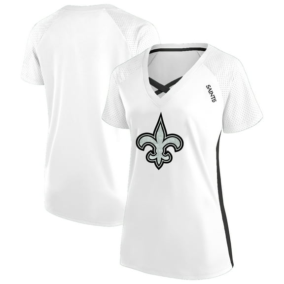 Women's Fanatics White New Orleans Saints Plus Size Glitter Lace-Up V- Neck T-Shirt