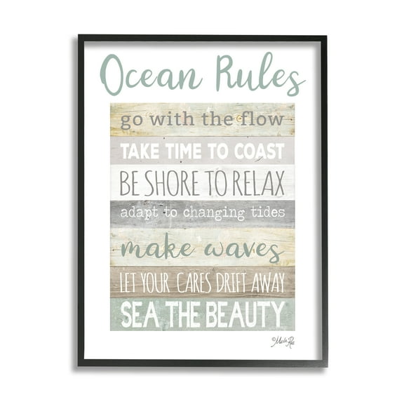 Stupell Industries Ocean Rules Rustic List Typography Painting Black Framed Art Print Wall Art, 11 x 14