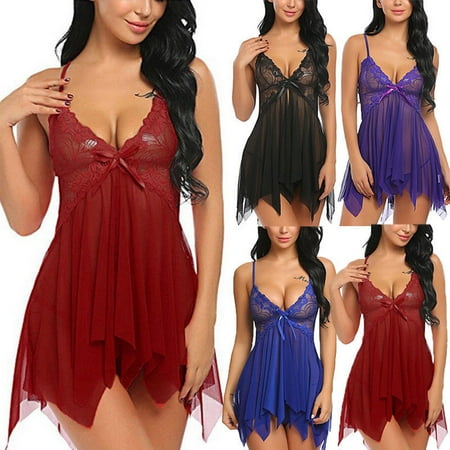 US Sexy lingerie silk robe dress pajamas women's Nightdress Nightgown