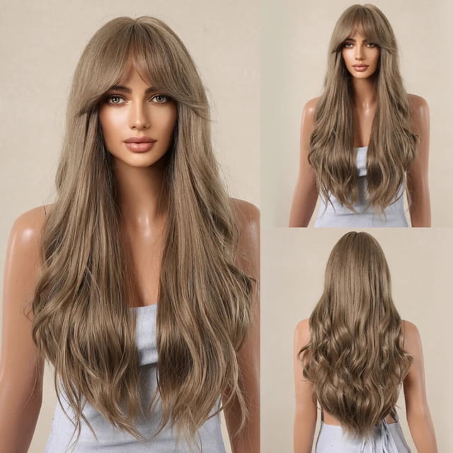Pelucas rubias degradadas rizadas con flequillo para mujer, cabello sintético Natural, largo y ondulado, suave y cómodo, resistente al calor, para fiesta