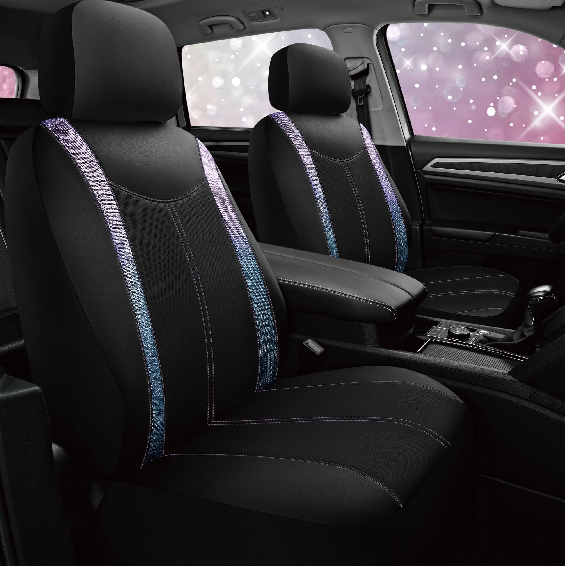 Auto Drive Diamond Leather Car Seat Cover,Luxury Bling Crystal Design,Universal Fit for Cars,SUVs Purple Blue