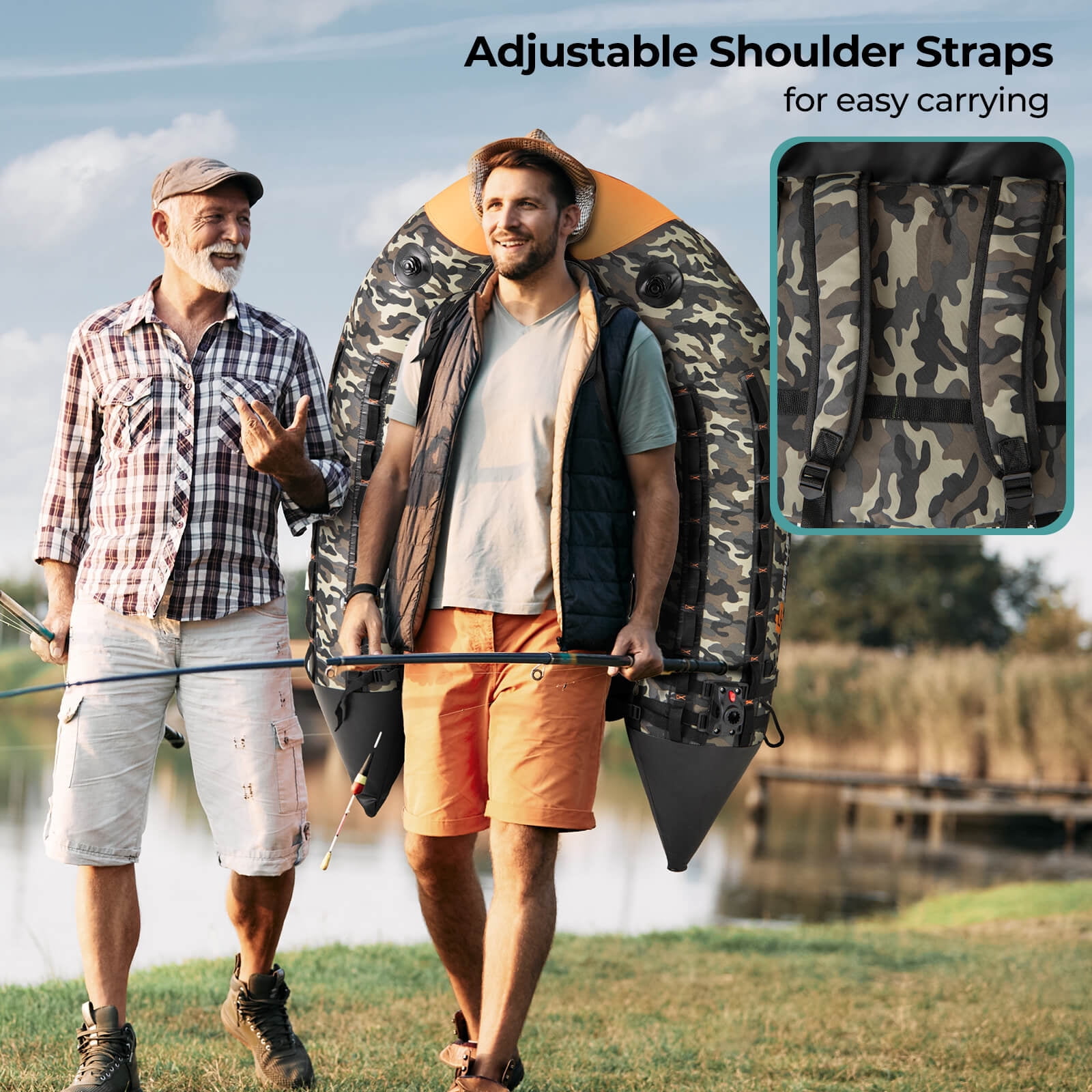 Costway Inflatable Fishing Float Tube Portable Fishing Boat with 3 Detachable Storage Boxes Camouflage