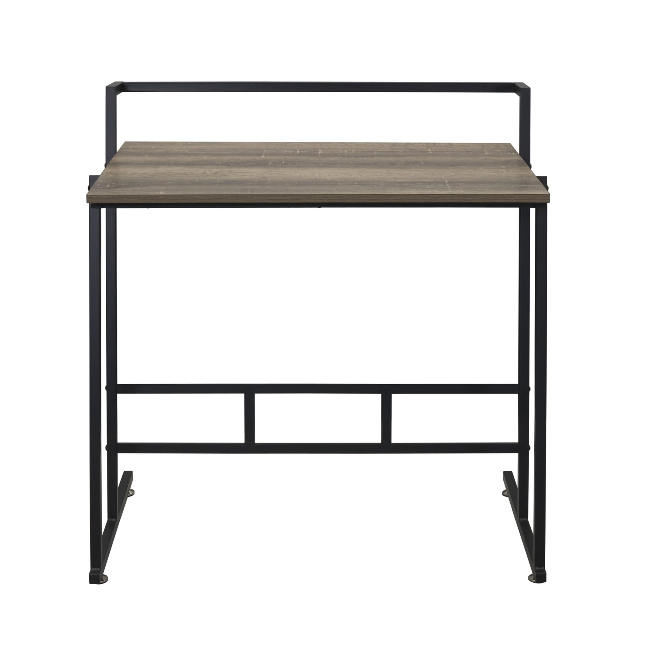 Household Essentials Jamestown Small Office Desk Ashwood Rustic Wood Grain and Black Metal