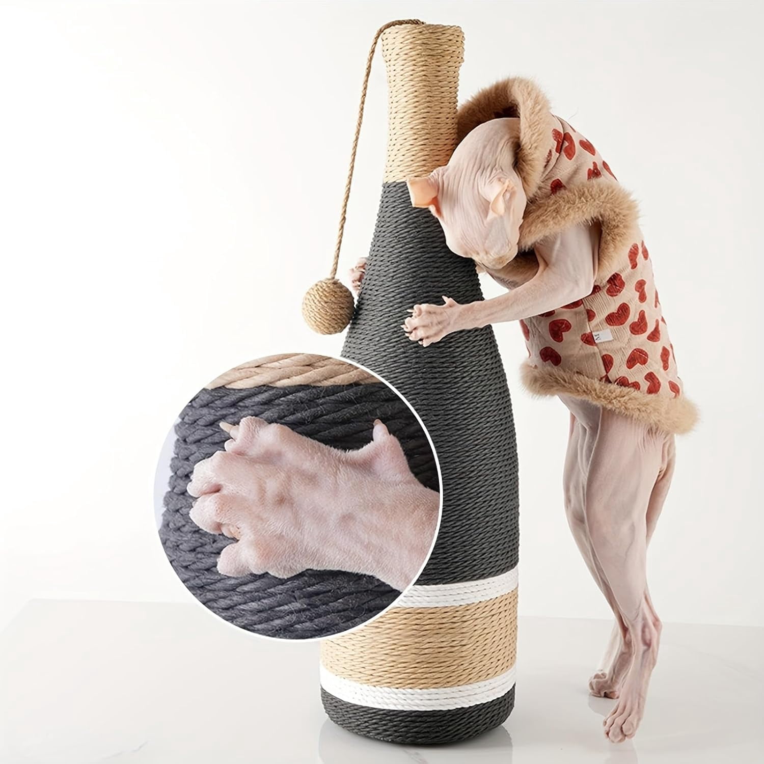 Colourtree Cat Scratching Post, Premium Cat Scratching Board, Sisal Fiber Cat Scratcher with Hanging Ball, Red Wine Bottle Simple Design-Suitable Indoor Small and Medium Cats (23.6 in, Suction Cup)
