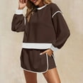 thumbnail image 6 of Bloomae Womens Sweatsuits 2 Piece Set Long Sleeve Crewneck Sweatshirts Drawstring High Waisted Skort Skirts Tennis Running Tracksuits Trendy Cozy Lounge Shorts Sets Coffee L, 6 of 8