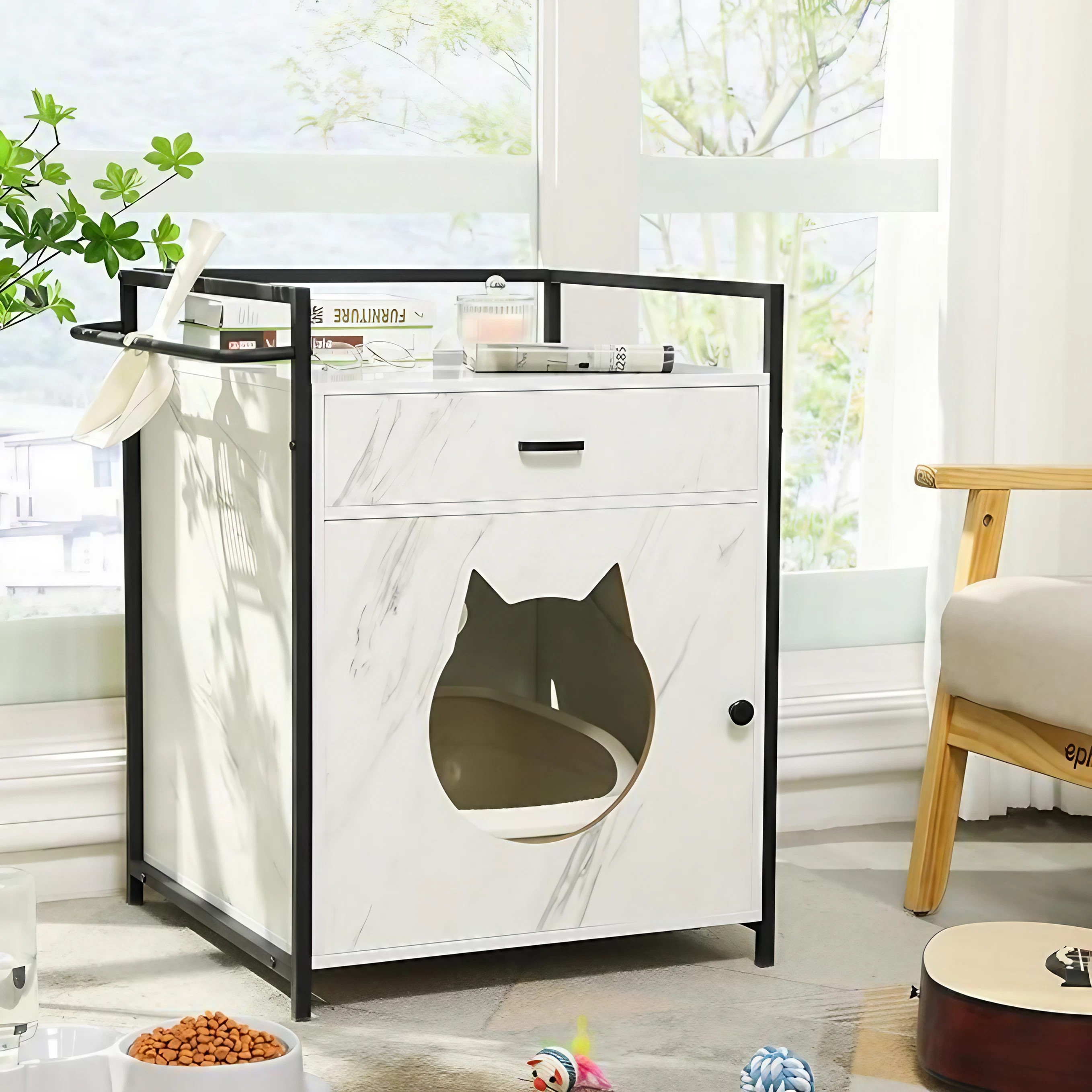 Cat Litter Box Enclosure with Storage Drawer