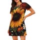 thumbnail image 1 of Easygdp Sunflower Floral Butterfly Camisón de manga corta para mujer, informal, estampado, 1 of 6