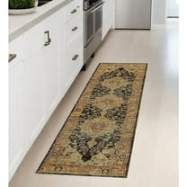 HomeRoots 8' Runner Black And Gold Oriental Power Loom Runner Rug