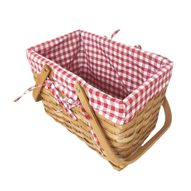 Cesta de picnic, cesta de frutas, organizador portátil de artículos diversos, vacía, decorativa, tejida L