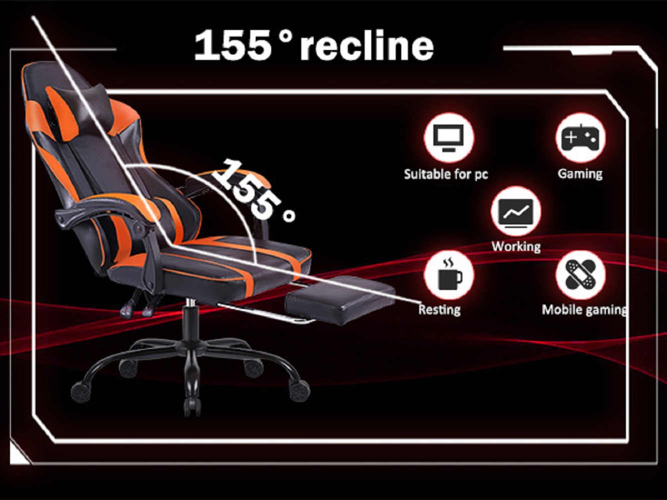 Video Game Chairs for Adults, PU Leather Gaming Computer Chair with Footrest, 360°Swivel Adjustable Lumbar Pillow