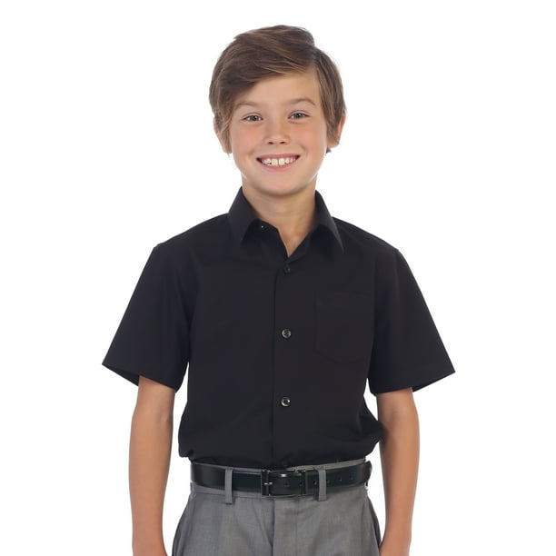 Boy's Short Sleeve Solid Dress Shirt, Black, 12