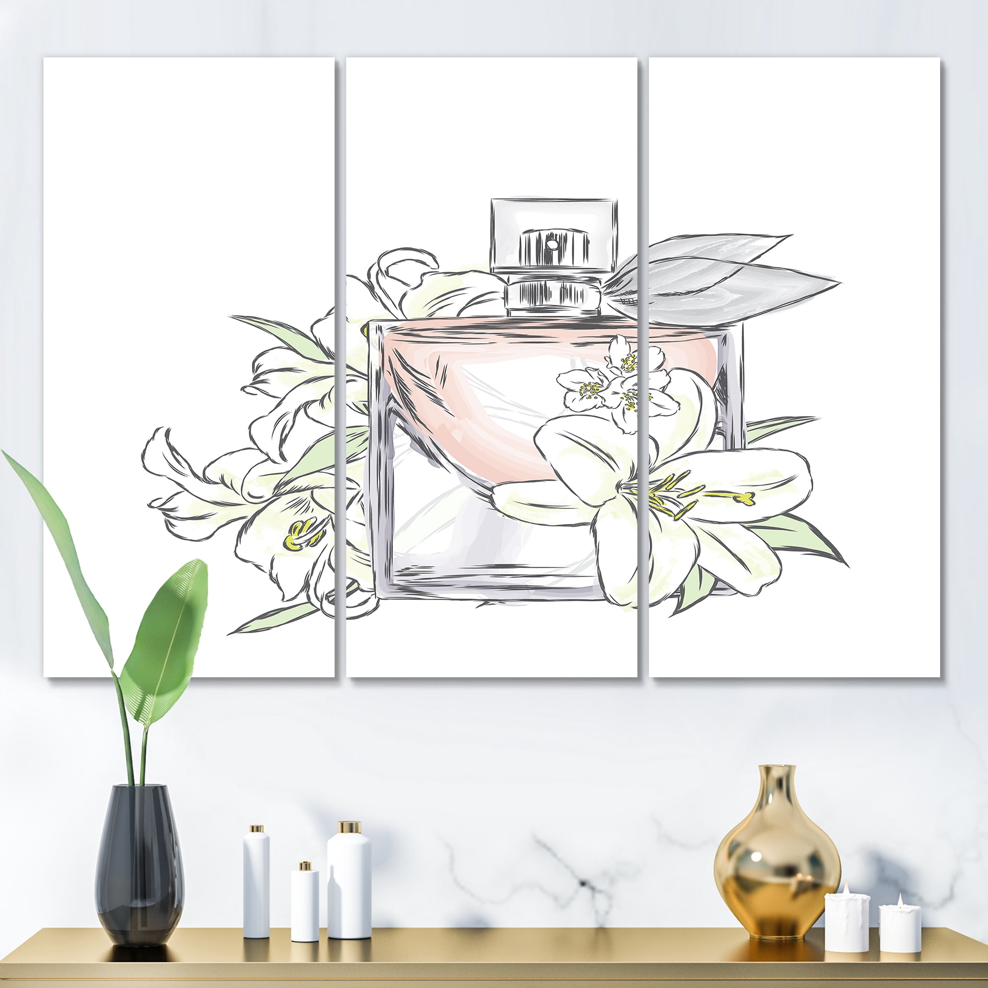 Designart ' Bouquet of Flowers and Perfume Bottle II ' Traditional Canvas Wall Art Print
