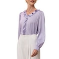 thumbnail image 4 of INSPIRE CHIC Women's Elegant Satin Top Ruffle V Neck Long Sleeve Office Work Dressy Shirt Top S Light Purple, 4 of 5