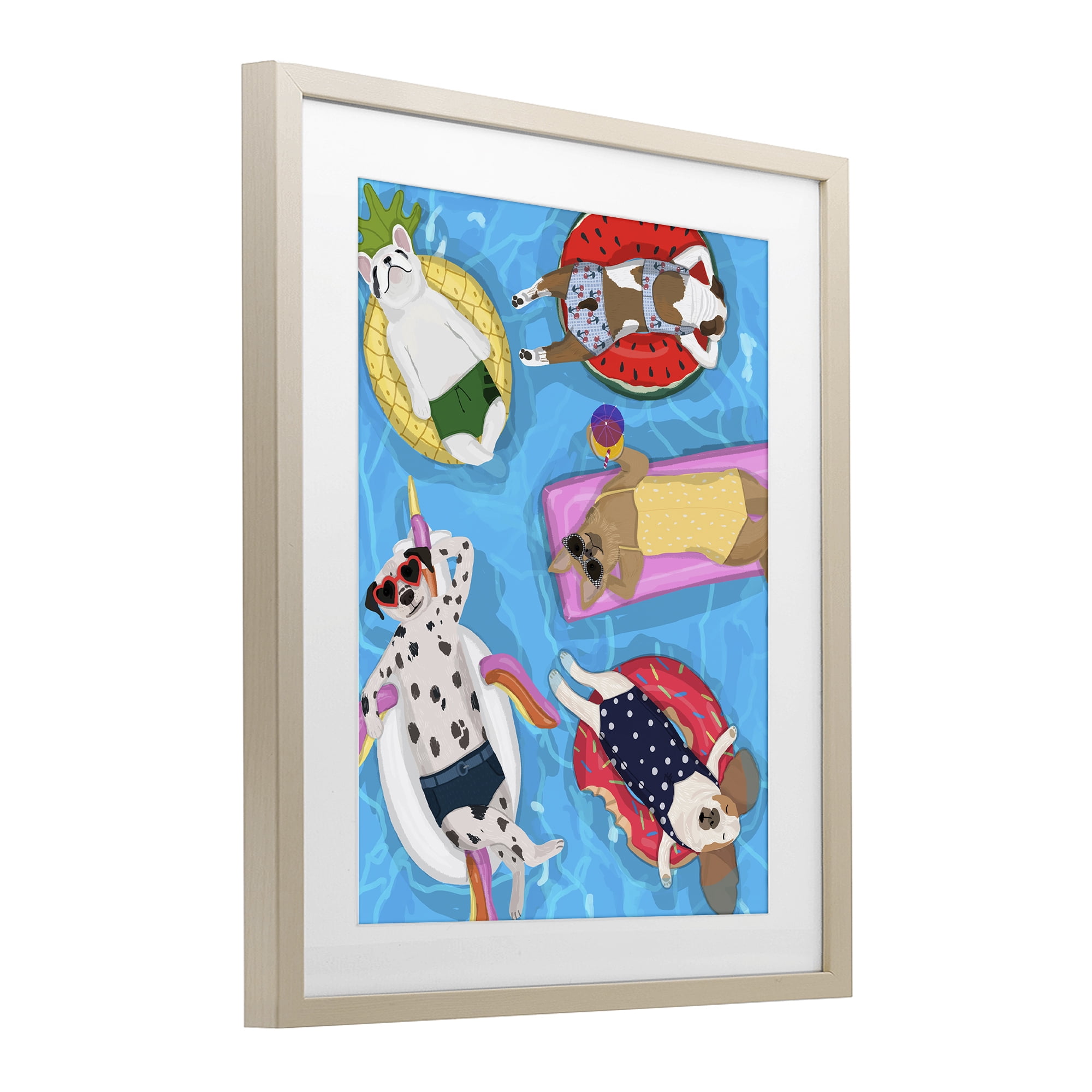 Stupell Industries Summer Sunbathing Dogs Birch Framed Print Under Glass, design by Hanna Melin