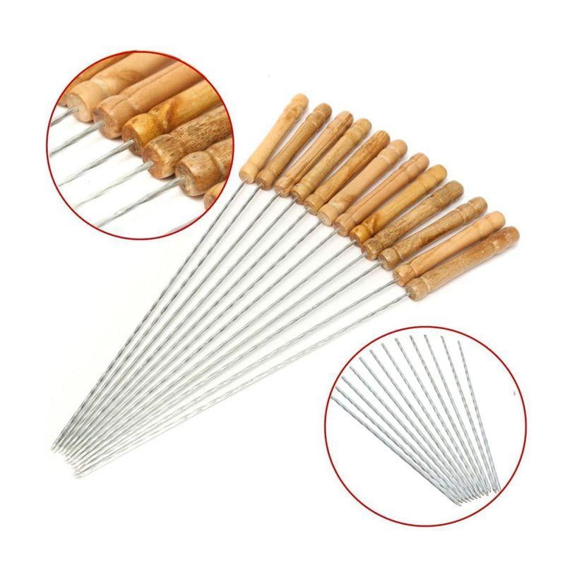 10Pcs/Set Barbecue Roasting Fork Holder Skewer Camping BBQ Cooking Tools Outdoor 