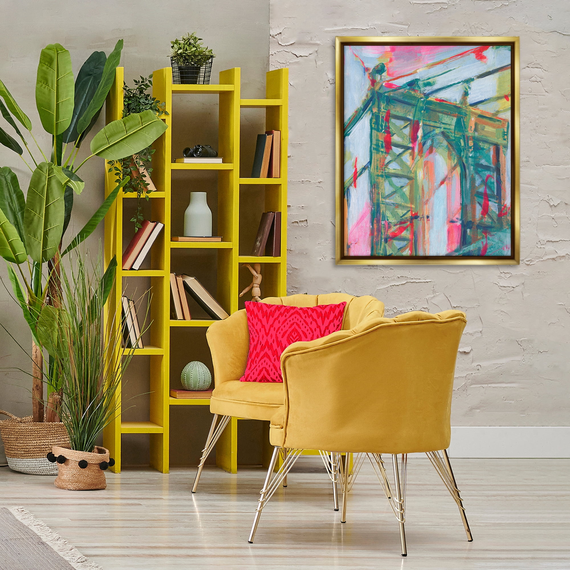 Stupell Industries Bridge Arch Abstraction Buildings & Architecture Painting Gold Floater Framed Canvas Art Print Wall Art, 25 x 31
