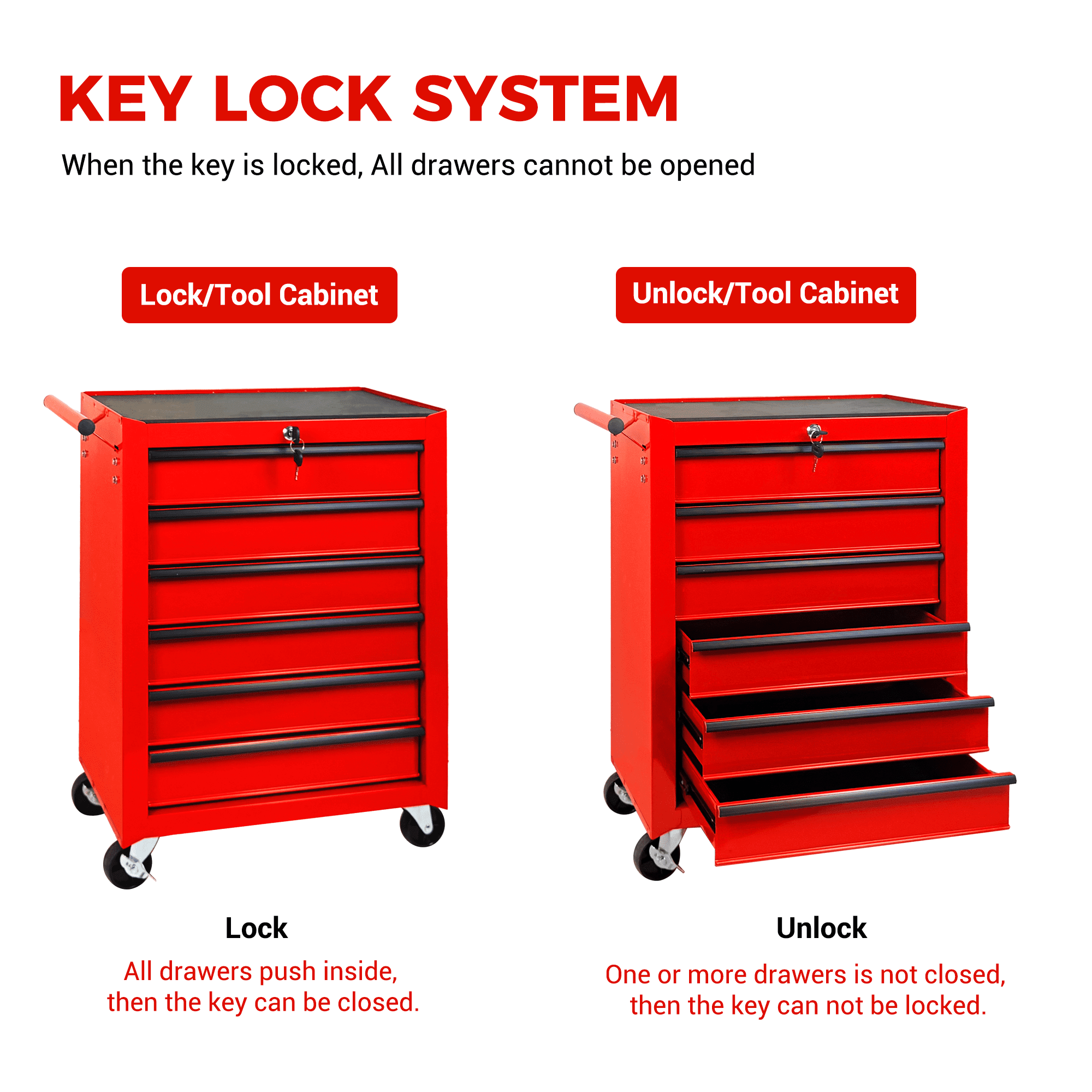 Rolling 20-Inch Metal Tool Chest with 6 Drawers and Ball Bearing Slides, Steel Tool Cabinet for Garage and Workshop, Red