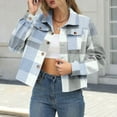 thumbnail image 3 of Flannel Jackets for Women Cropped Plaid Shacket Jacket Fashion Plaid Button Shirt Fall Coat Tops Lady Vintage Graphic Zip up Hoodie Light Blue XL, 3 of 4