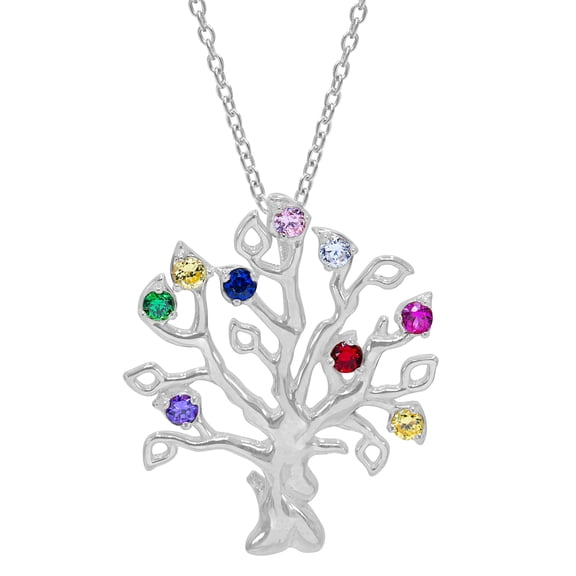 Personalized Family Tree Pendant with Up to Nine Birthstones